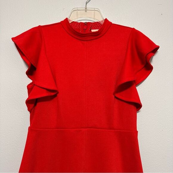 Anthropologie Maeve Deena Red Mock Neck Ruffle Flutter Sleeve Mini Dress XS - Picture 3 of 10